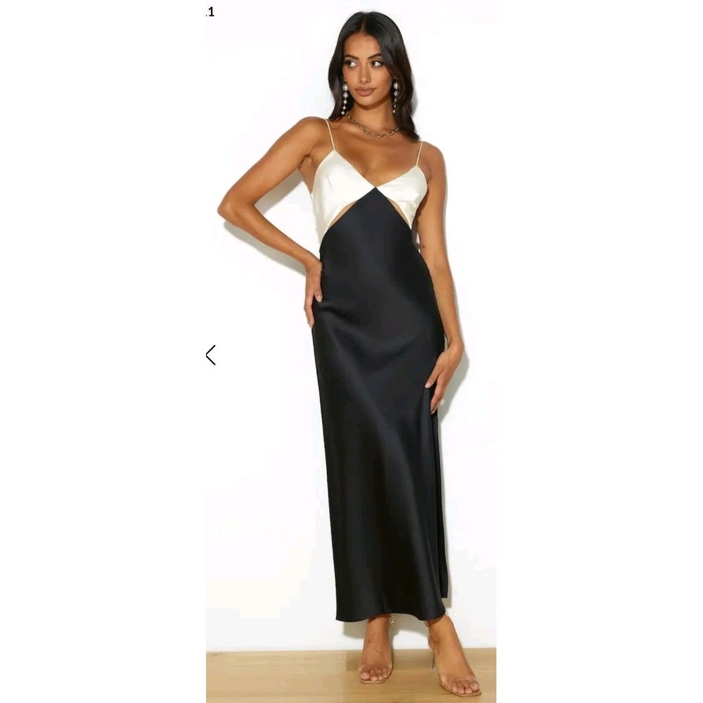 NWT Runway The Label Nicole Slip Dress Black/Cream Sz 8
